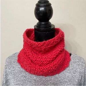 New Women’s Hand Knit Red Eco Organic Cotton Neck Warmer Cowl OS